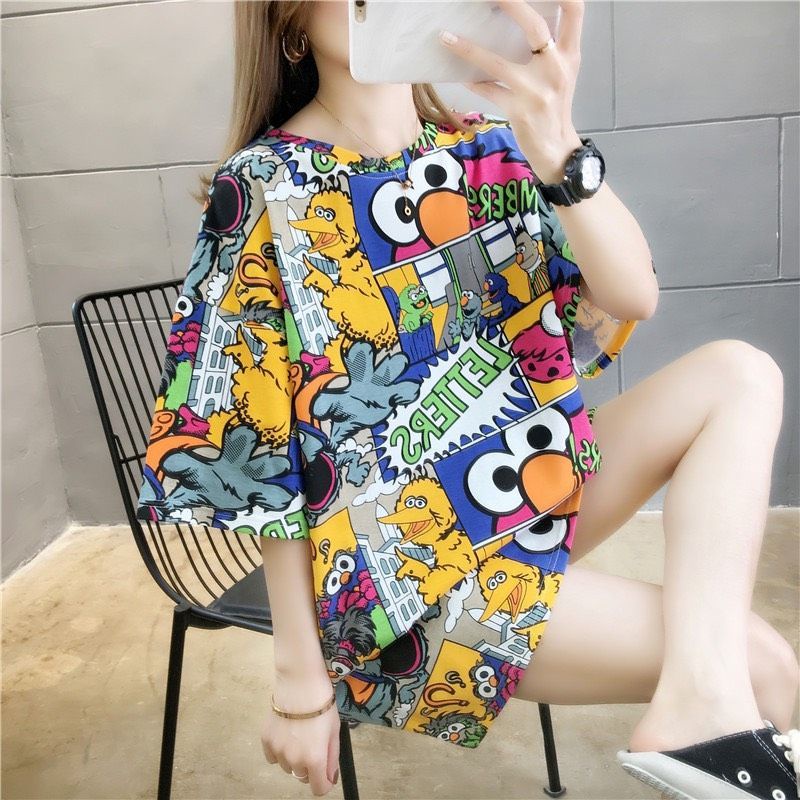 MDLV 6702 ELMO OVERSIZE TEE KOREA KAOS OVERSIZE ATASAN OVERSIZE KAOS ELMO KAOS IMPORT FASHION IMPORT