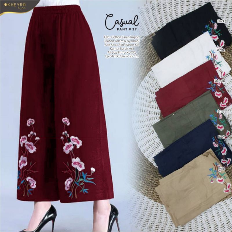 SOLO / CASUAL PANT #37 CELANA KULOT LINEN MOTIF BUNGA BY KHEYRA / M06