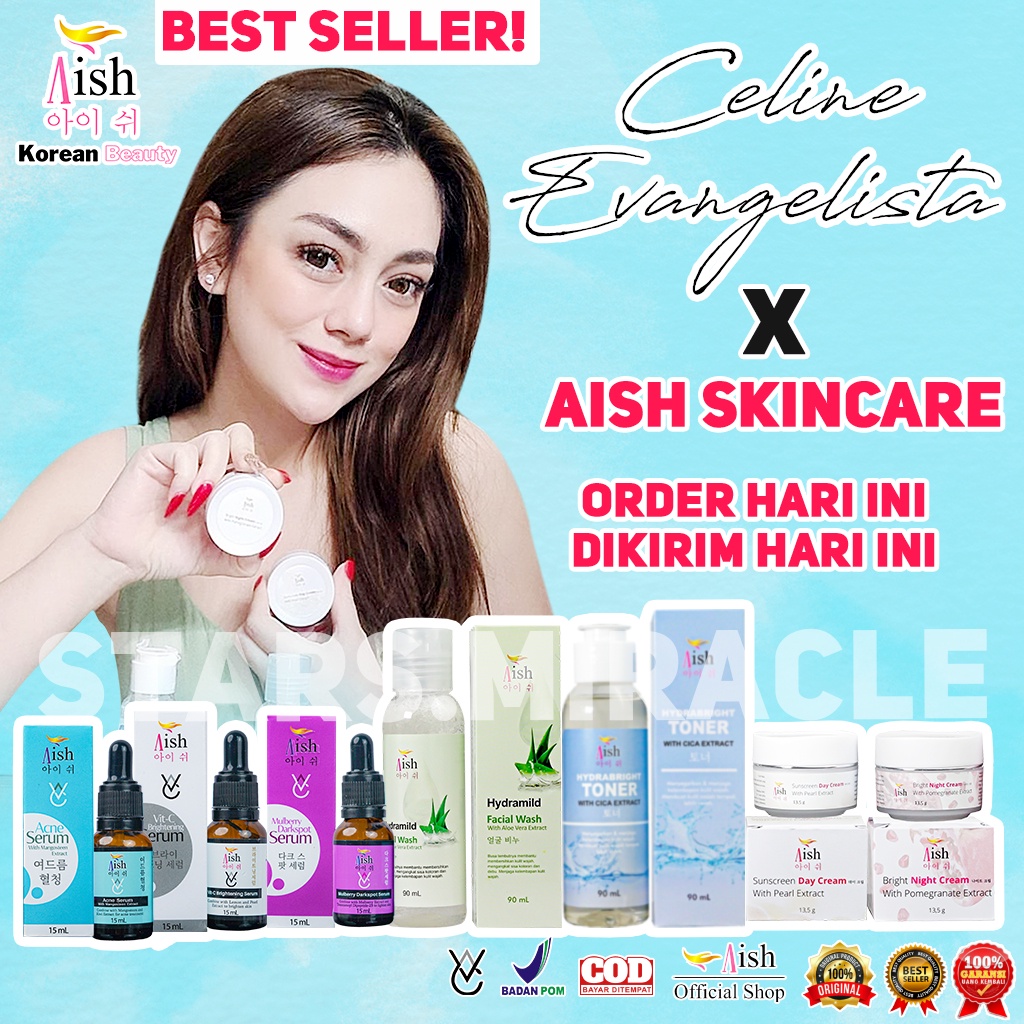 Aish Skincare Paket Lengkap Komplit Original BPOM Serum Korea Acne / Brightening / Darkspot Cream SunScreen Day Night / krim siang malam / Facial Wash / Toner / Aish Skincare Official