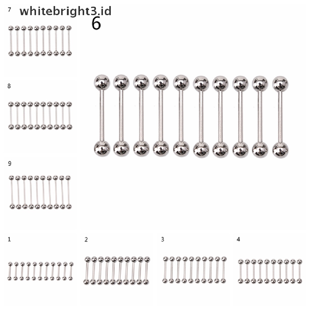 (whitebright3.id) 10pcs Anting Tindik Lidah / Puting Bentuk Barbel Bahan Stainless steel