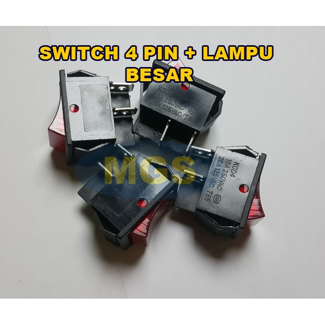 10pcs Switch Besar 4 Pin + Lampu