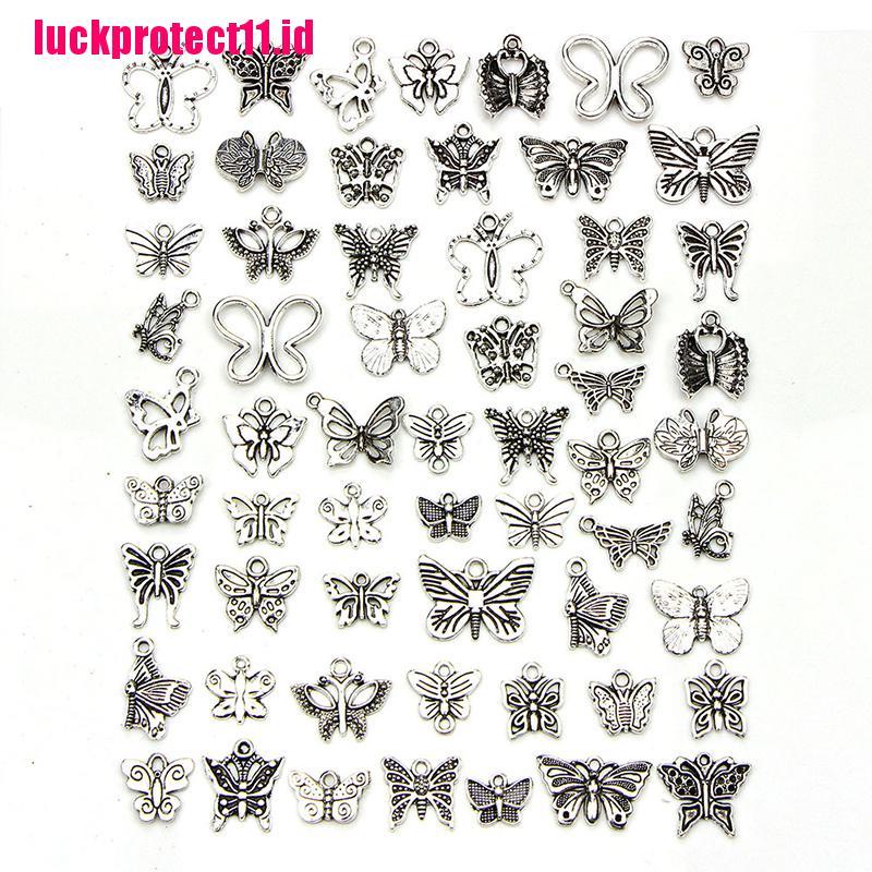 (LUCK) 60pcs / Set Liontin Kupu-Kupu Silver Tibet Vintage Untuk DIY Perhiasan