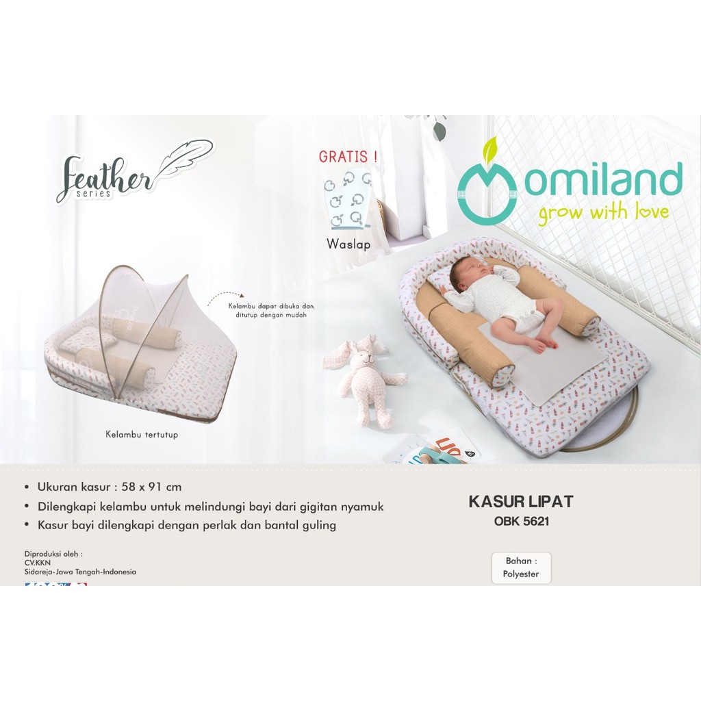 [2 kg] Omiland Kasur Bayi Lipat Bumper + Kelambu (FREE Waslap) Feather Series - OBK 5621 Bumper-1