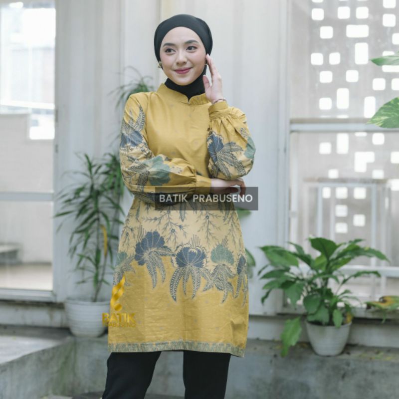 Tunik Motif Laura Batik Wanita Prabuseno Original Ori Modern Lengan Panjang Jumbo Atasan Batik Kerja