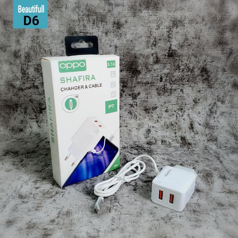 [FT D6] Charger Oppo 3.1A Micro Usb 3in1 Led Fast Charger