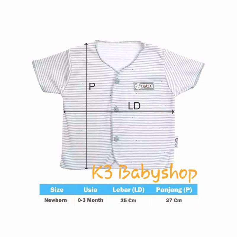 Baju Pendek Neci Fluffy Newborn seri abu grey white putih salur kemeja anak bayi SNI