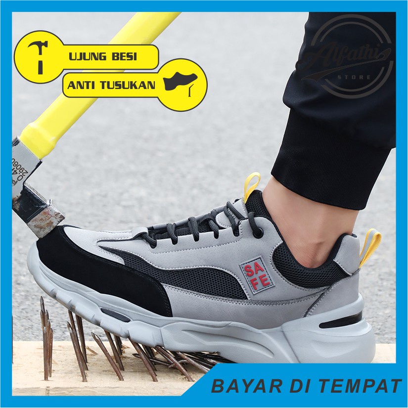 AlFathi Sepatu Safety Sneakers Sport New Ori By Guyisa Grey Black