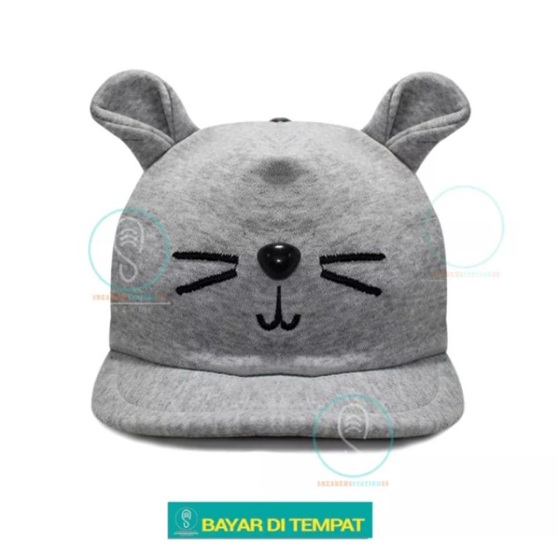 Topi Bayi/Topi Anak/Topi Apolo Bayi. Usia 0 - 2 Tahun-KUCING [ABU MUDA]