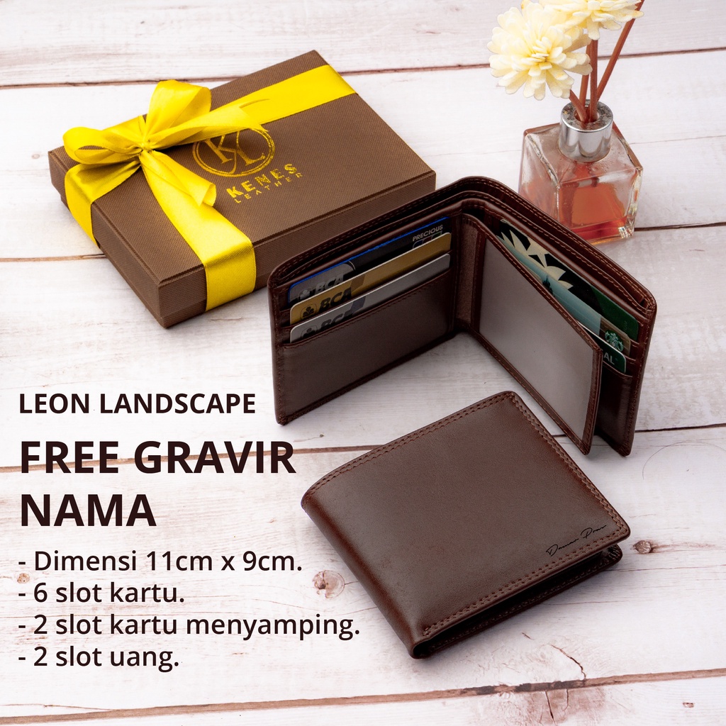 Kenes Leather Dompet Pria Kulit Asli LEON Landscape Pullup - Free Gravir Nama