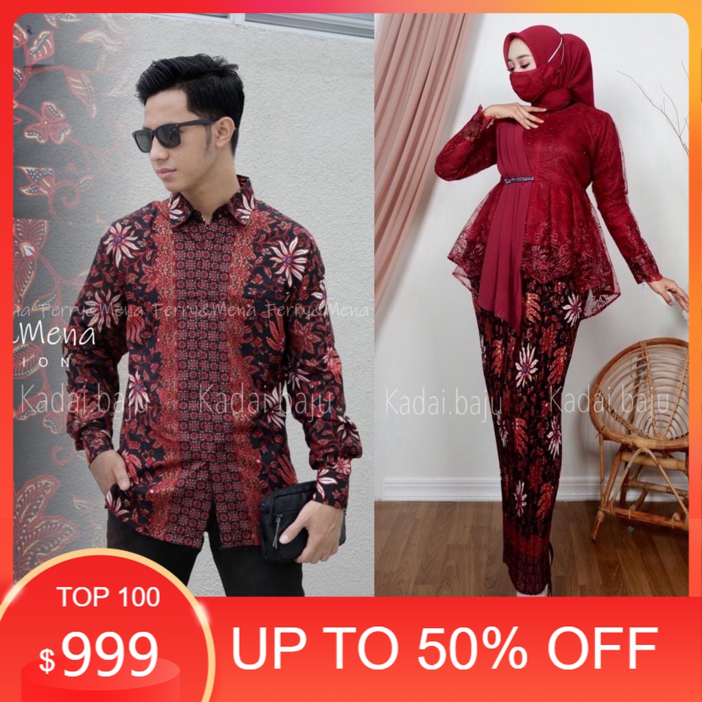 Promo % kadai.baju / Set couple kebaya aurora selendang Brokat tile bordir / kebaya Couple Pesta / C