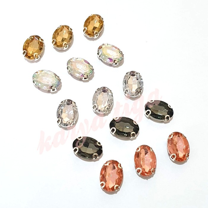 (12 Pcs) Kristal Cangkang Jahit Bahan Akrilik 10x14 Oval