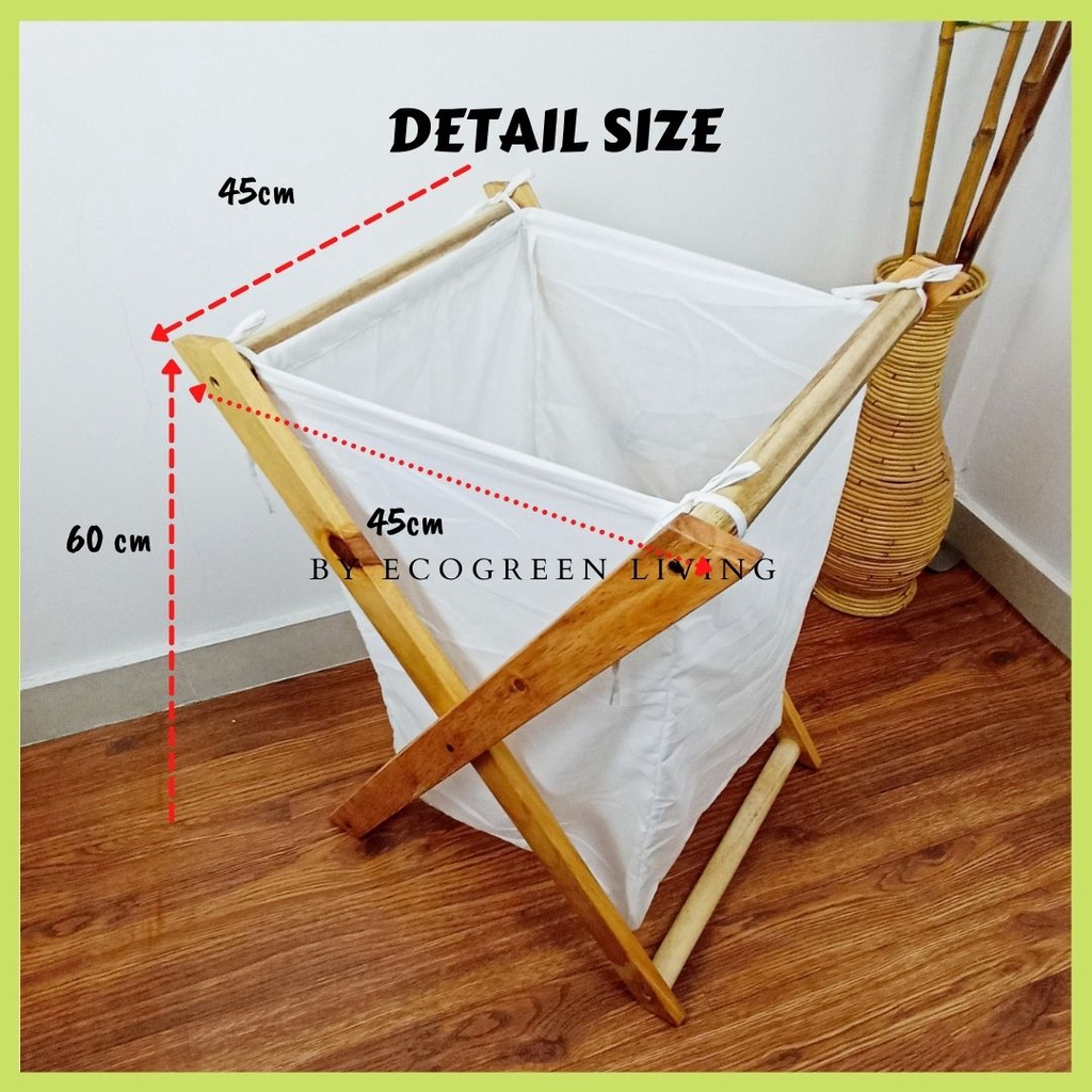 Ecogreen- Keranjang Laundry Kayu Aesthetic / Wooden Scandi Laundry Bag Tinggi 60 x 45 cm / Portable and Collapsible Folding Clothes