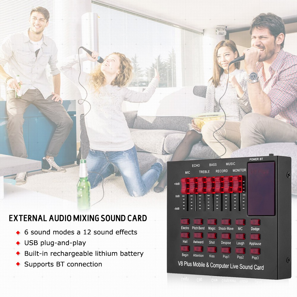 Live Boardcast Soundcard V8 Plus Bluetooth Audio USB External Live Recording Sound card V8Plus