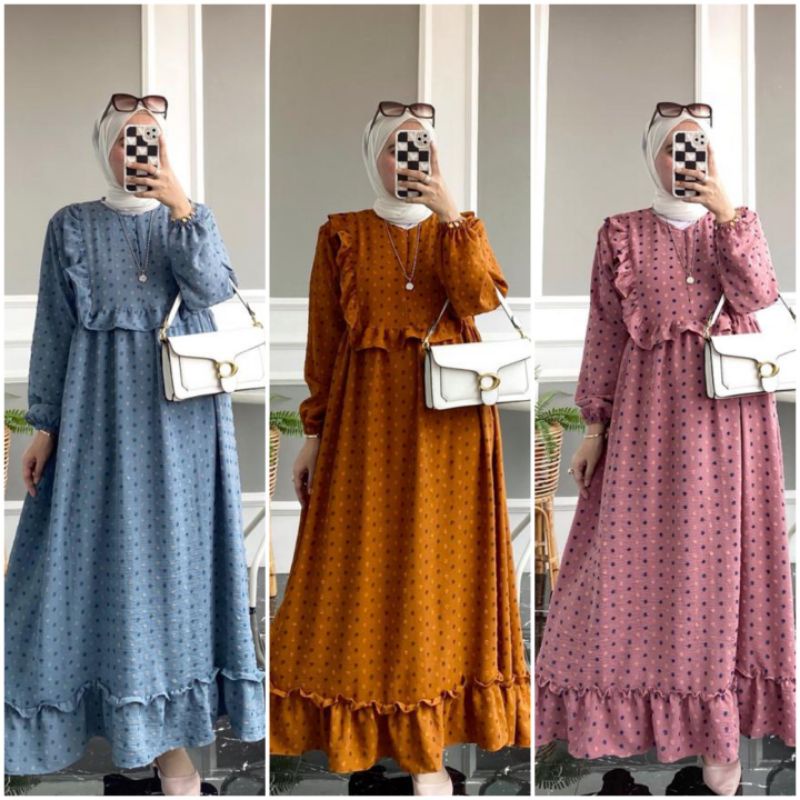 BISA COD NAJMA DRESS GAMIS MAXI MIDI DRESS CRINCKLE AIRFLOW URAGIRI BORDIR TIMBUL TWO TONE RUFFLE DA