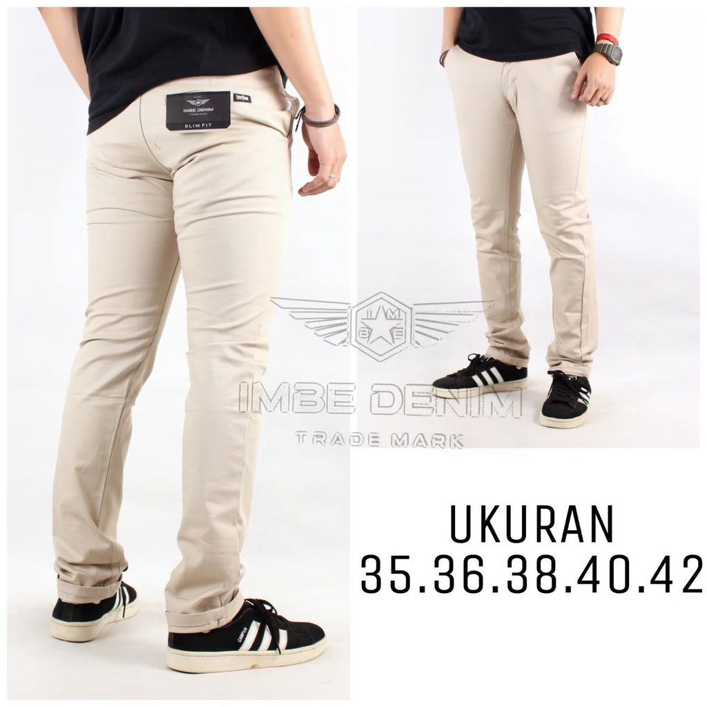 CELANA PRIA CHINO PANJANG JUMBO BIG SIZE ORIGINAL IMBE DENIM - KREAM