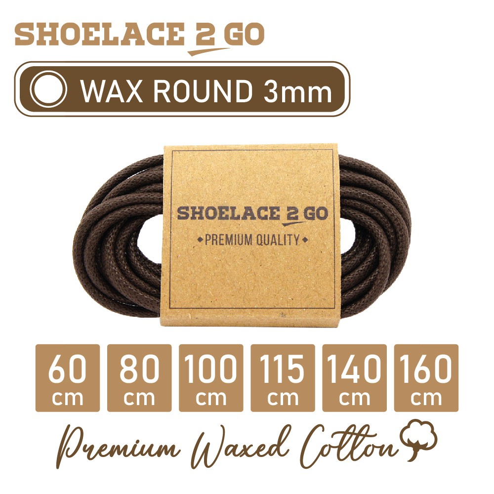 SHOELACE 2 GO PREMIUM TALI SEPATU LILIN WAX BULAT ROUND - WR3 - C2 - DARK BROWN - 3MM