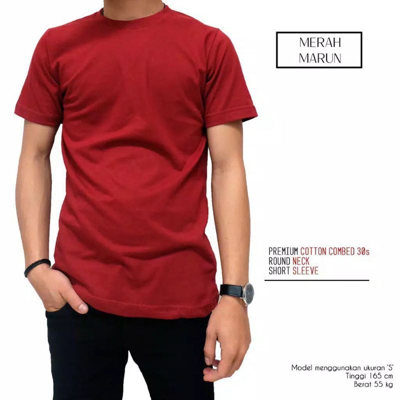 Kaos Polos Pria Wanita Warna Maroon Bahan Combed 30s Premium Size M L