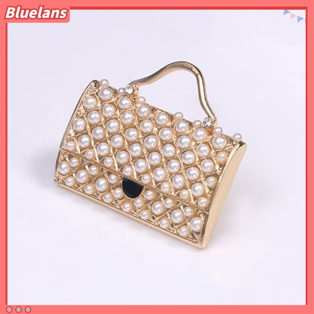 Bluelans Women Handbag Shape Faux Pearl Inlaid Brooch Pin Denim Jacket Collar Badge Gift