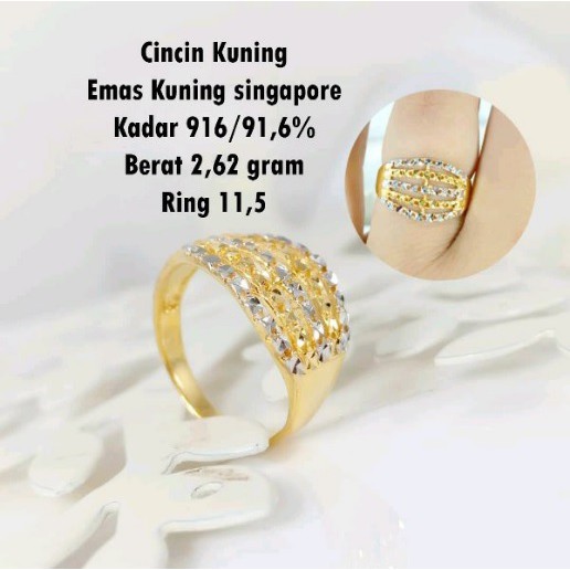 Cincin Emas kuning singapore kadar 916 ring 11 koma 5