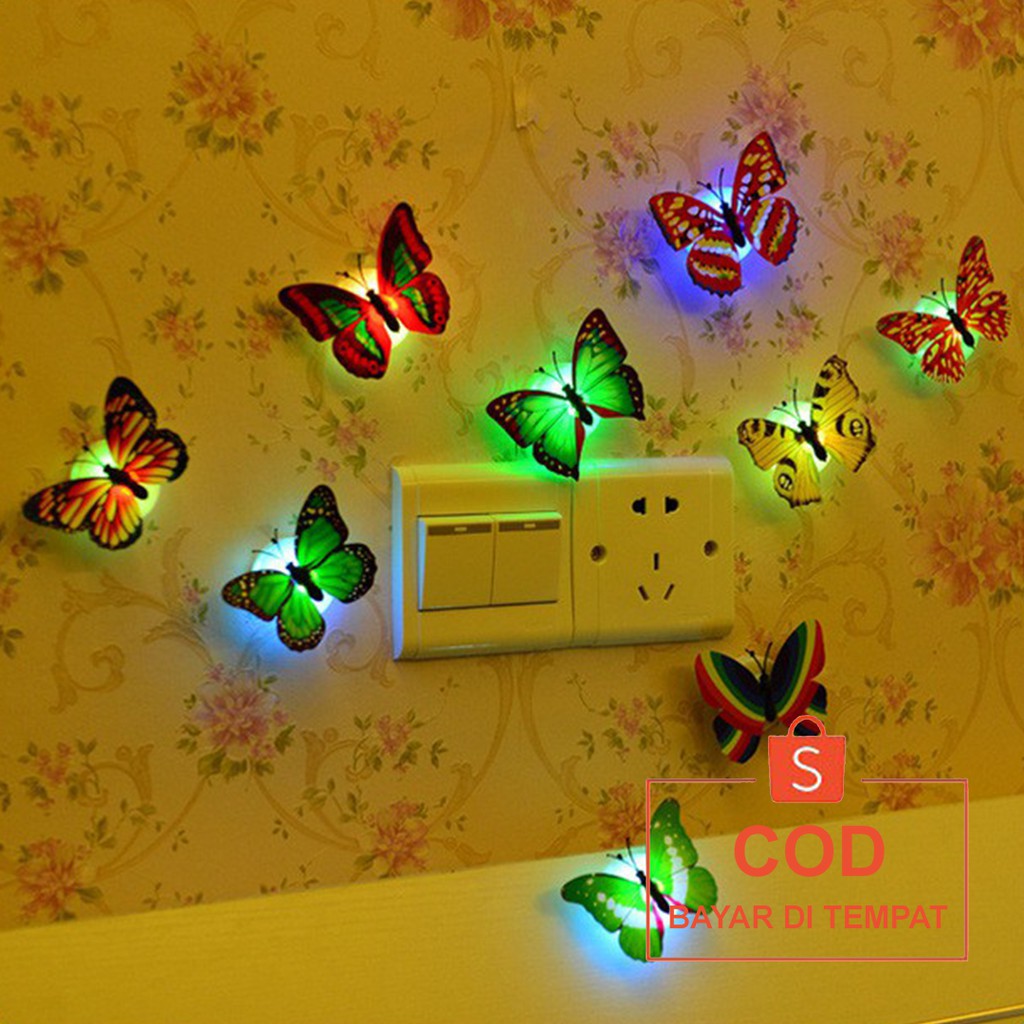 ✅COD Lampu Tidur Hias Led Kupu-kupu Nyala Butterfly Tumblr Pentol Wall Sticker Wallpaper Dinding Perlengkapan Hiasan Dekorasi Kamar Tidur Ruang Tamu Ruangan Rumah