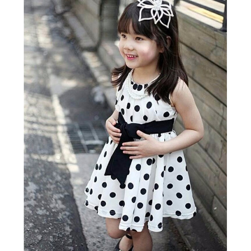 Baju anak perempuan 6 7 tahun gaun pesta dres dress putih polkadot TERLARIS