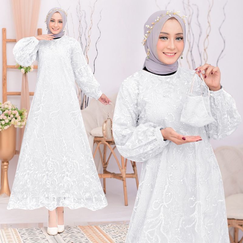 (NEW) MIRUA - Baju Gamis FREE Masker Brukat Brokat Remaja Wanita Perempuan Ibu Muslim Ukuran S M L X