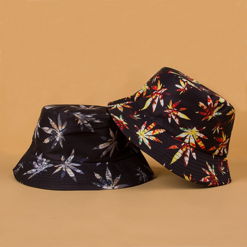 Topi Nelayan Dua Sisi Motif Daun Maple Bahan Katun Untuk Unisex