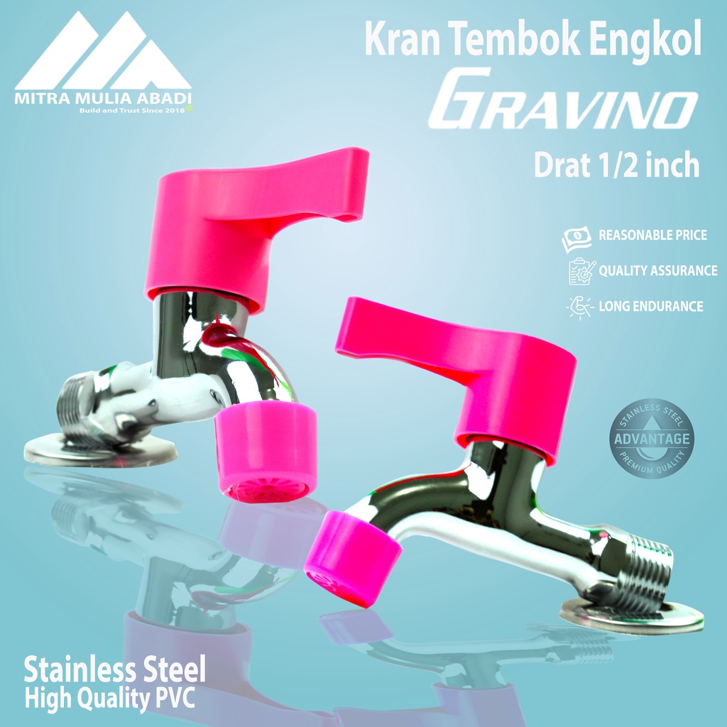 Kran 1/2 inch Keran Engkol Stainless Gagang PVC Tembok PINK