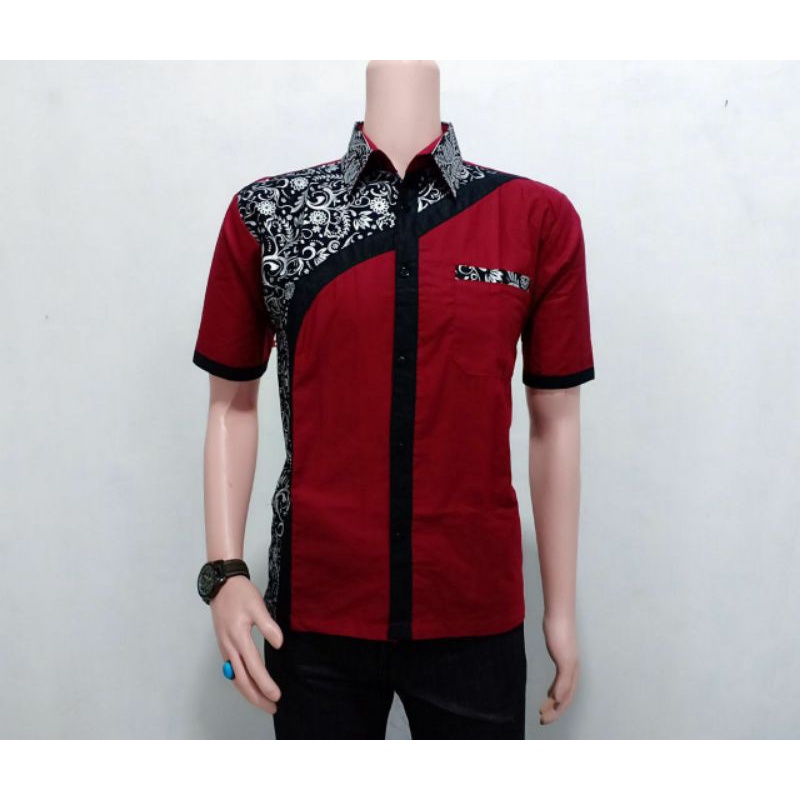 Maura/Couple Kombinasi/Sania Ruffle Batik Couple Pesta S.M.L.XL.XXL-Cowok pendek maron