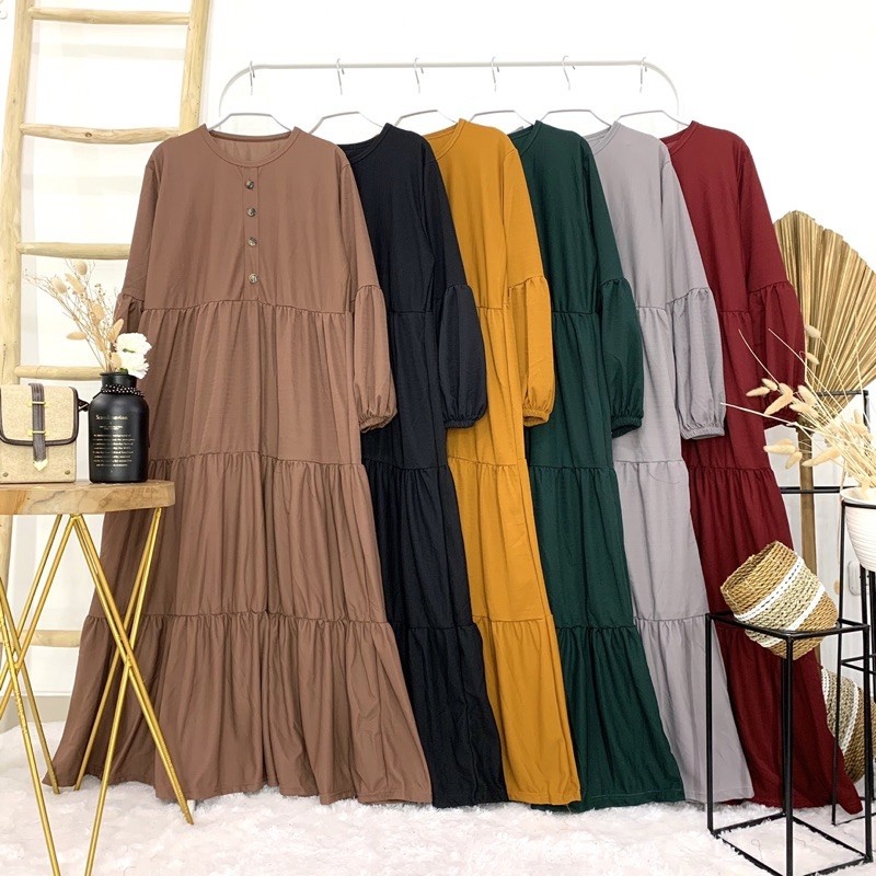 Gamis jumbo mayung busui kancing rempel 3 susun motif polos bahan waffle merk cocobee (kode 864)
