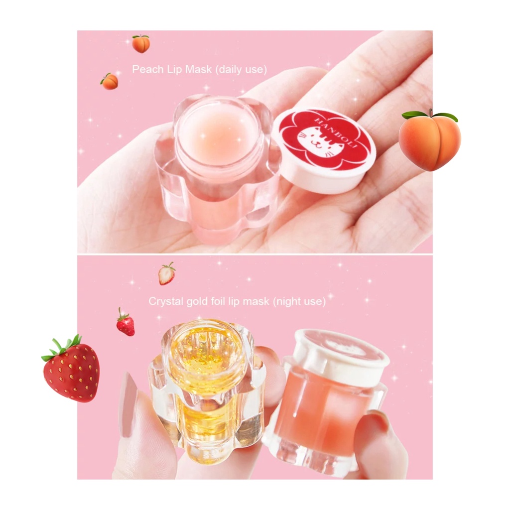 𝐋𝐈𝐏 𝐂𝐀𝐑𝐄 - Strawberry &amp; Peach Lip Mask Day Night Melembabkan Mencerahkan Bibir Masket Bibir Pot