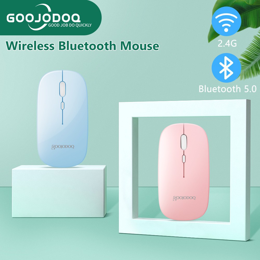 Goojodoq GWM-1 Mouse Nirkabel Dual Mode 2.4Ghz Bluetooth Portable Biru Muda, Hijau, Ungu