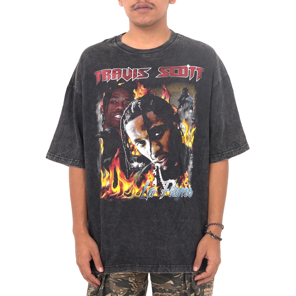 Toxic1805 Vintage Travis Scott La Flame Washing Oversize Tee T-Shirt Kaos