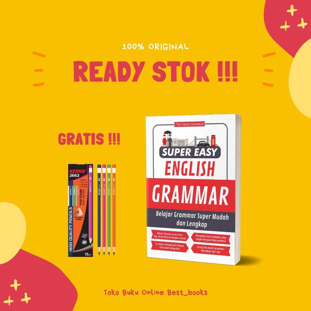 BUKU BAHASA INGGRIS PAKET LENGKAP / SUPER EASY ENGLISH GRAMMAR - VOCABULARY - 16 TENSES - CONVERSATION-GRAMMAR