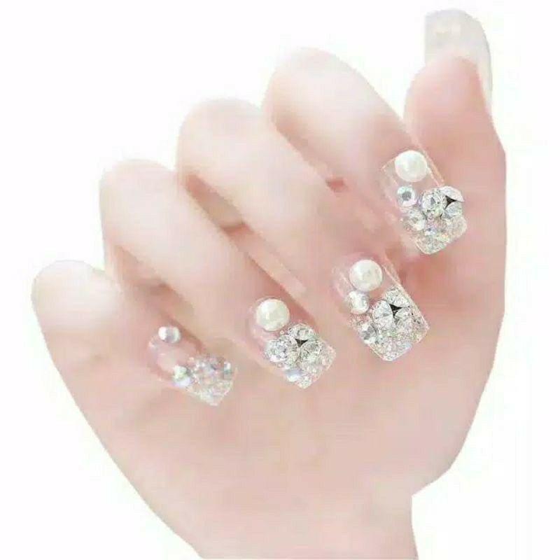 KUKU PALSU FAKE NAILS ART OVAL DAN KOTAK TERMASUK LEM TINGGAL TEMPEL ISI 24PCS