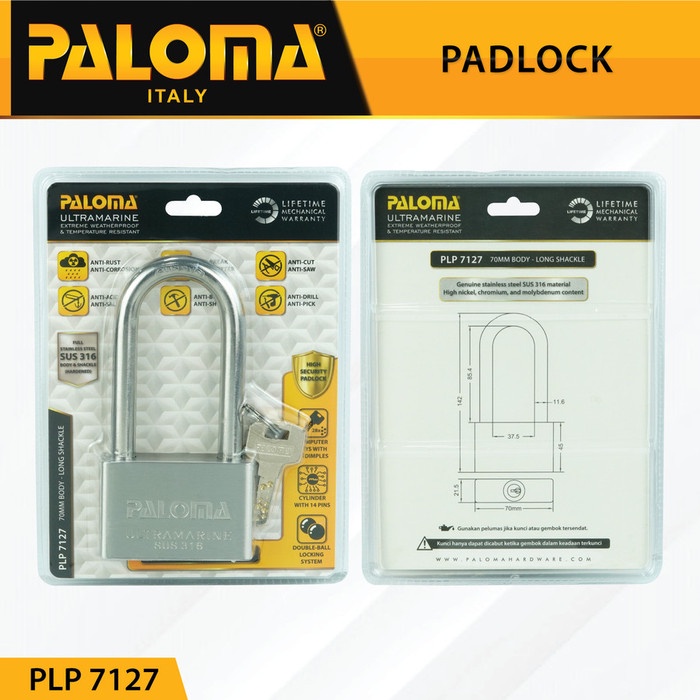 Paloma Gembok Kunci PadLock PLP 7127 Ultramarine 70MM LONG SSS