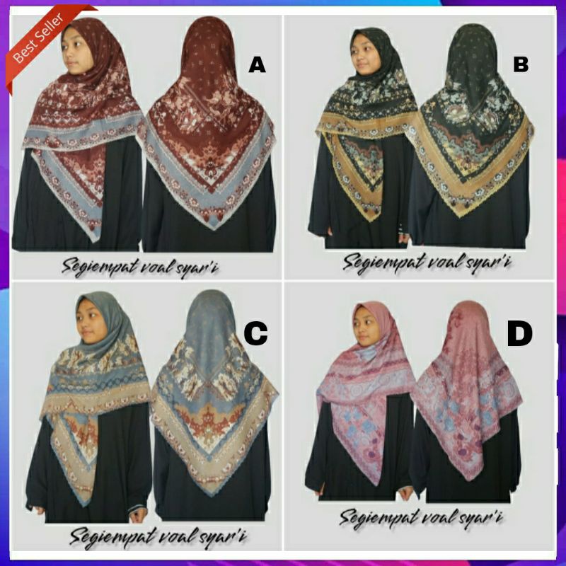 Termurah - Jilbab Voal Syar'i Motif Terbaru 130 cm x 130 cm Jilbab Segi Empat Motif Bunnga Warna Cok
