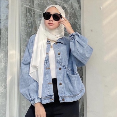 Jaket Jeans Oversize Wanita | Jaket Oversize Sava Carbera / Jaket Jeans Hype Tangan Karet