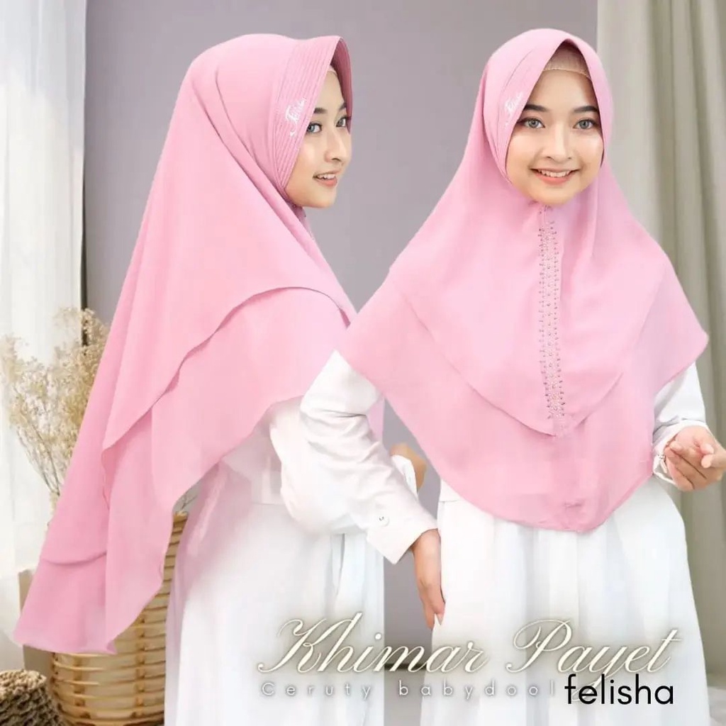 KHIMAR FELISHA // HIJAB PAYET PERMATA KHIMAR CERUTY 2 LAYER ORIGINAL FELISHA HIJAB SYAR,I