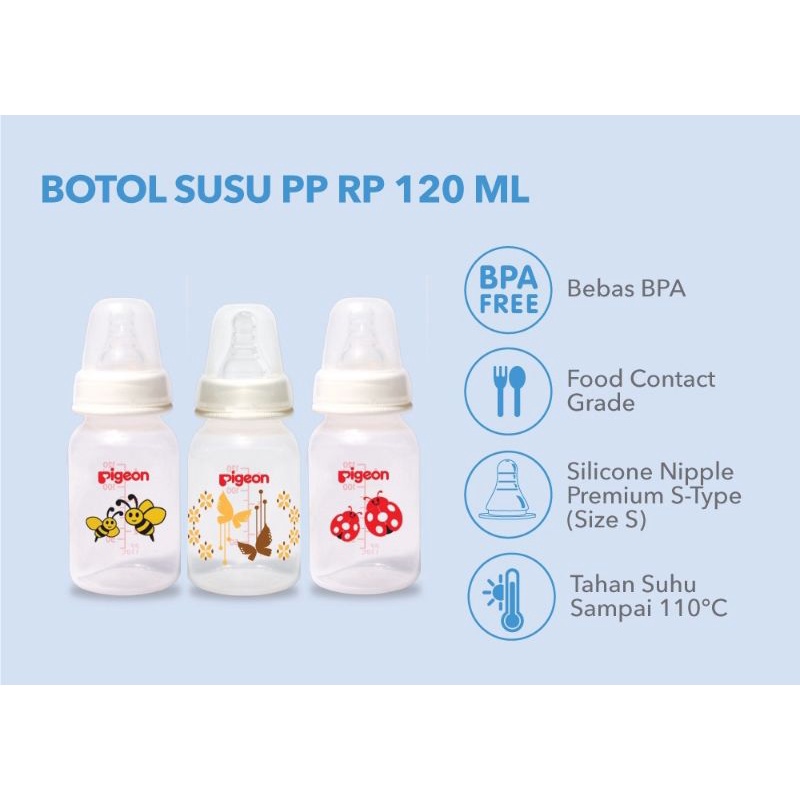 Pigeon Botol PP RP paket isi 3 50ml 120ml 240ml peristaltic nipple slim neck