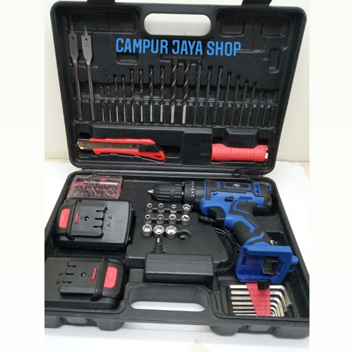 Mesin Bor Cordless Drill / Bor Baterai Impact 18 Volt H&L Hl 912 Set