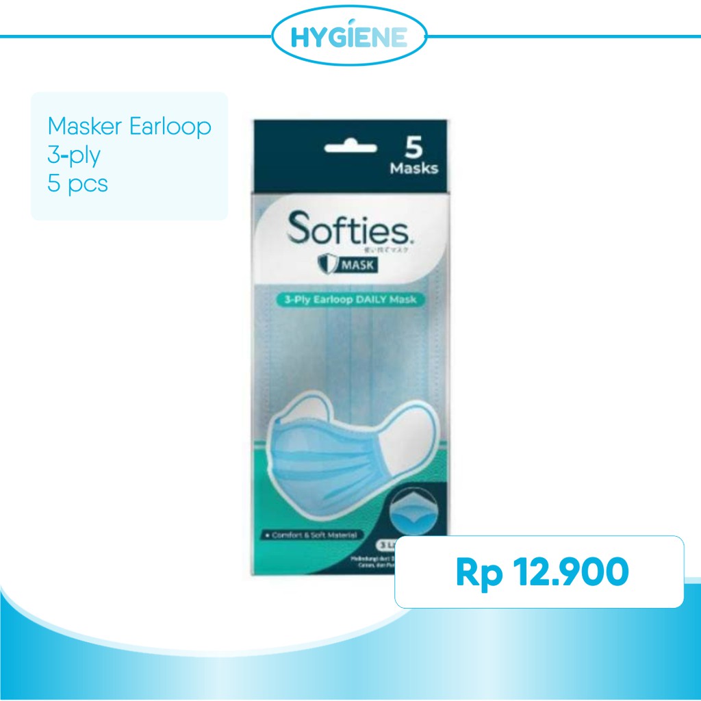 Softies Masker Karet Earloop Masker Wajah 3 fly 1 pack 5 pcs