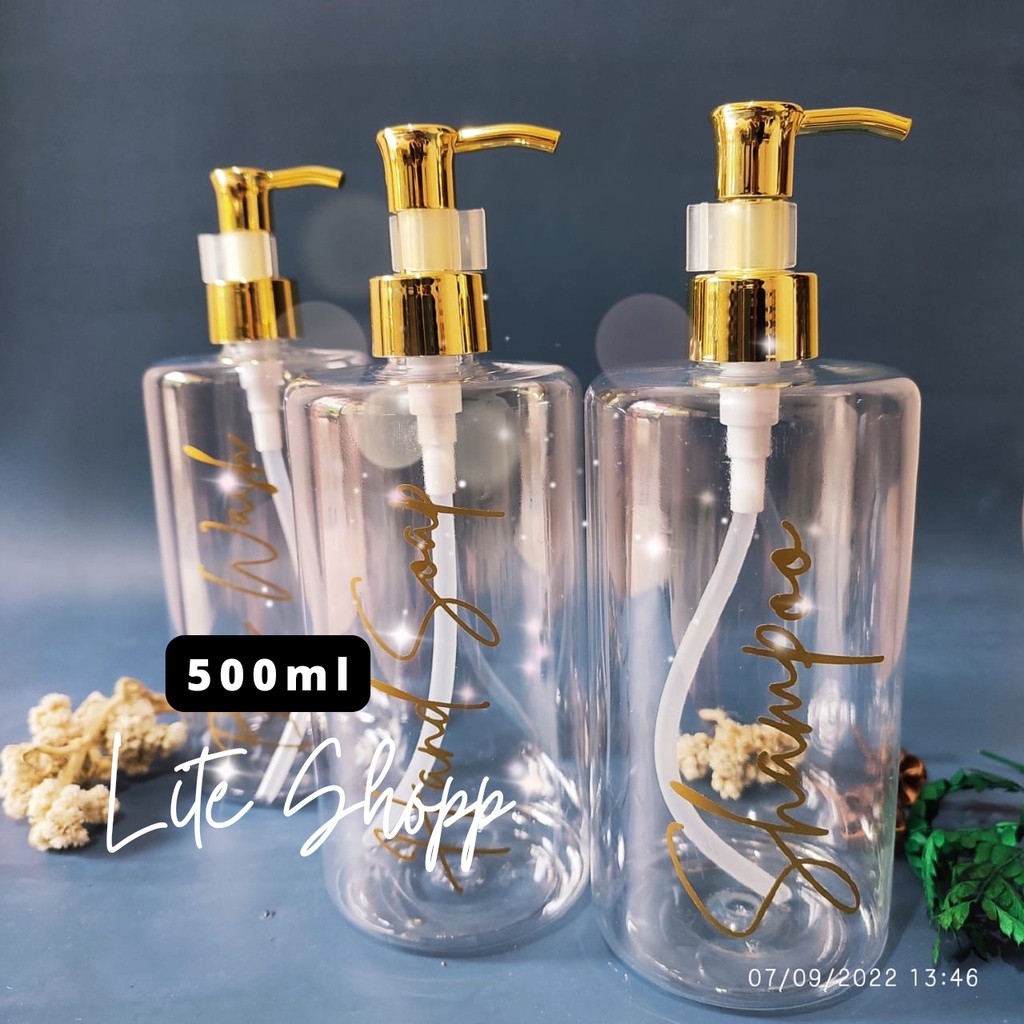 BOTOL REFILL LUXURY AESTHETIC 500ML TRANSPARANT GOLD