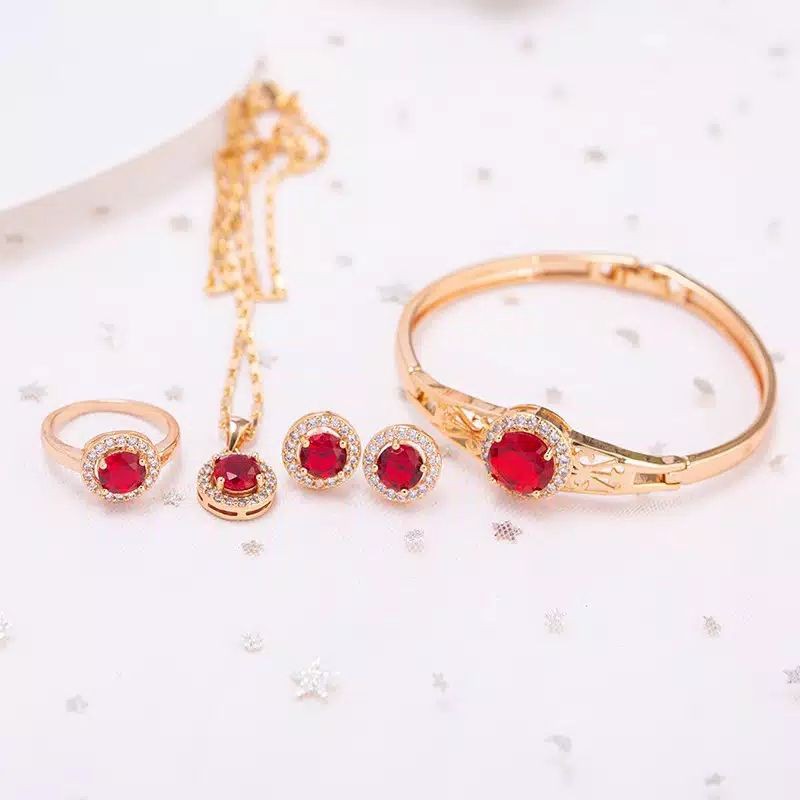 set perhiasan mewah mata merah lapis emas 24k