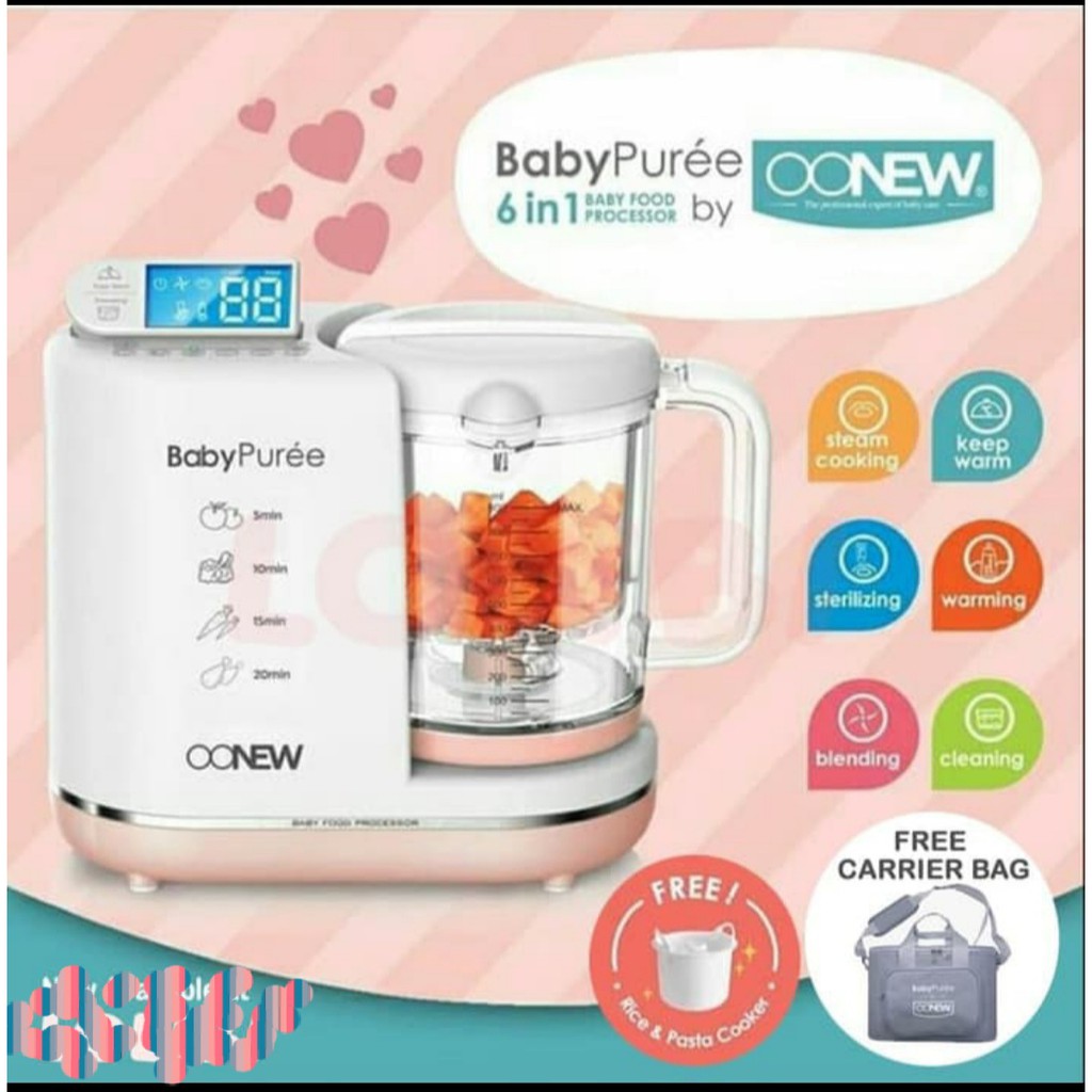 OONEW Baby Puree Food Processor 6 in 1 Steamer Blender Mpasi Bayi Pink