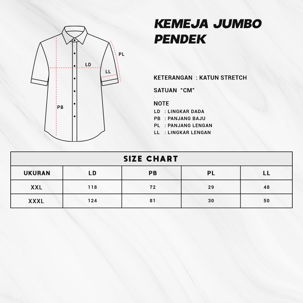 FORTGLASS SMITH PENDEK JUMBO KEMEJA LENGAN PANJANG FORMAL KASUAL UKURAN BESAR TRIA SIZE XXL/XXXL