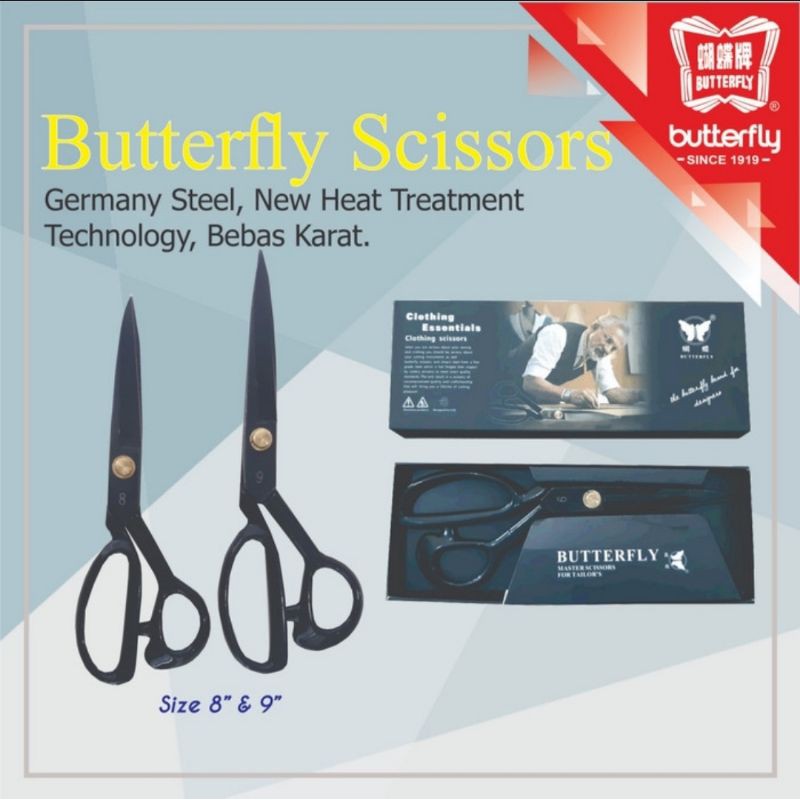 

Gunting Jahit Kain Gunting Tailor 8 " dan 9 " Merk Butterfly
