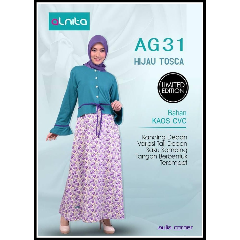 Gaun Muslim Alnita AG 31 Hijau Tosca Baju Wanita Terbaru Baju Muslim Terbaru
