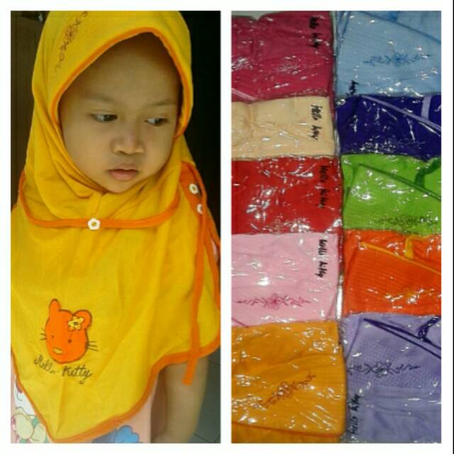 Jilbab TK hello kitty, kerudung anak TK, kerudung anak bahan kaos