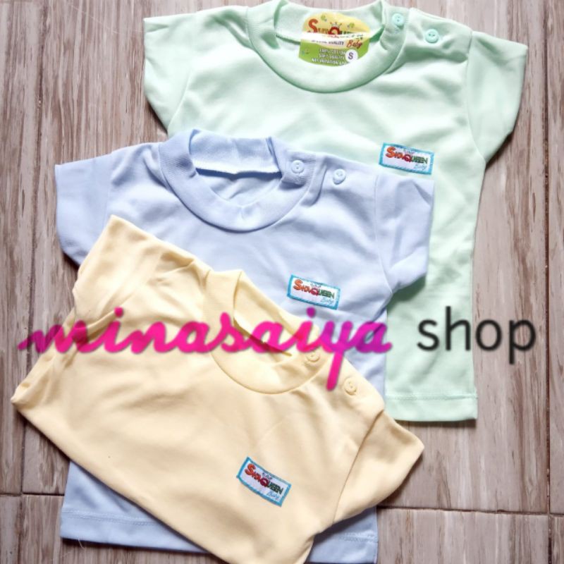 SHAQUEEN 3 pcs dan ecer Kaos Bayi SNI Lengan Pendek Polos Warna Kancing Pundak Uk. S - XL